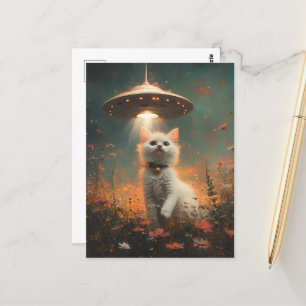 Carte Postale Le Kitten blanc et un OVNI