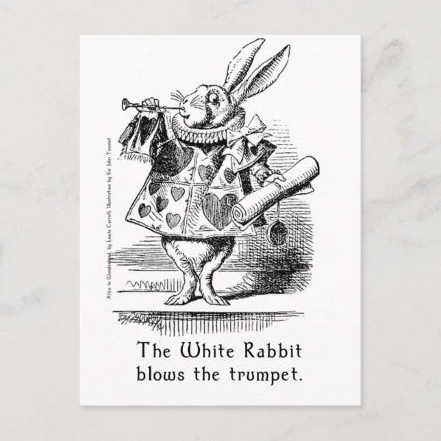 Carte Postale Le lapin blanc souffle la trompette (Devant)