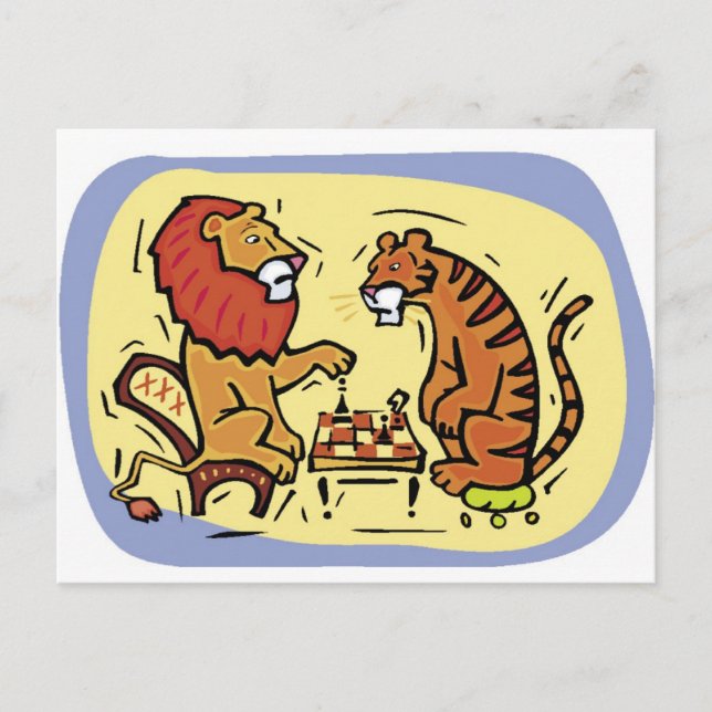 Carte Postale Le lion et le tigre jouent aux échecs (Devant)
