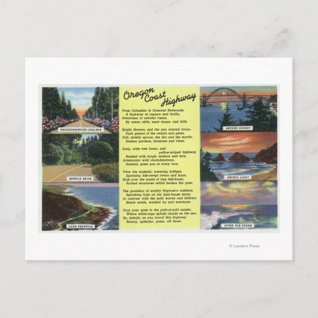 Carte Postale Le long de l'Oregon Coast Highway avec un poème (Devant)