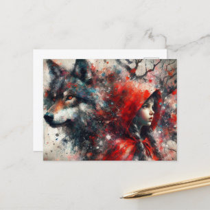 Carte Postale Le Loup Surveille Le Petit Grunge Rouge