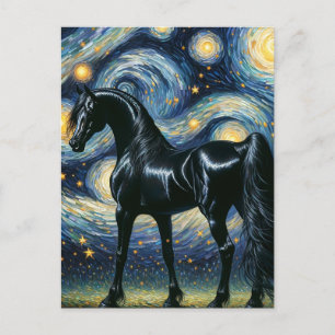 Carte Postale Le magnifique étalon noir dans la nuit étoilée