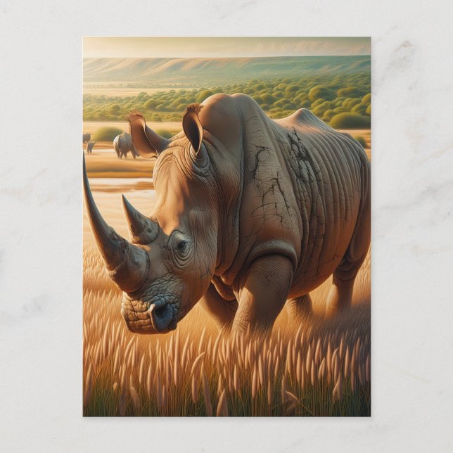 Carte Postale Le majestueux Rhino qui sillonne les prairies (Devant)