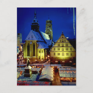 Carte Postale Le marché de Noël, Stuttgart, l'ambiance du soir a