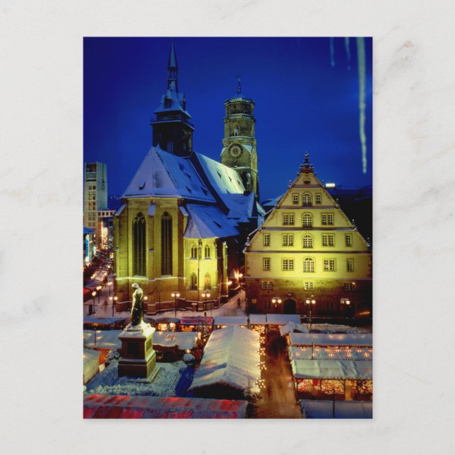 Carte Postale Le marché de Noël, Stuttgart, l'ambiance du soir a (Devant)