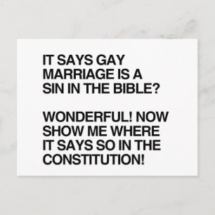 CARTE POSTALE LE MARIAGE GAY EST UN PÉCHÉ DE LA BIBLE