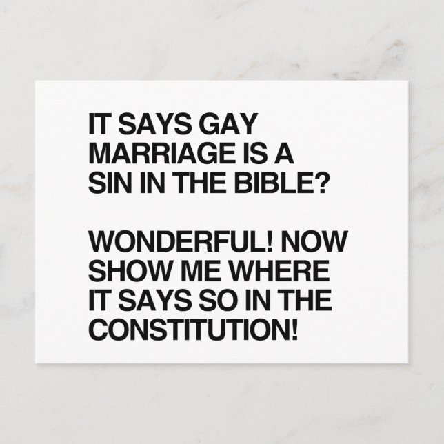 CARTE POSTALE LE MARIAGE GAY EST UN PÉCHÉ DE LA BIBLE (Devant)