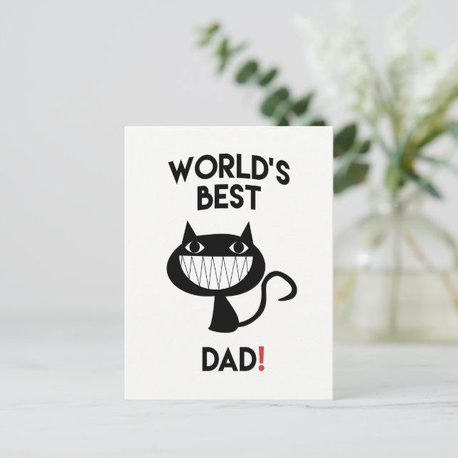 Carte Postale Le meilleur papa du monde ! Caricature drôle chat  (Debout devant)