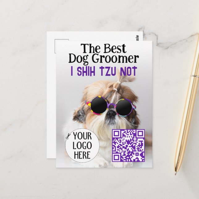 Carte Postale Le meilleur toiletteur Chih Tzu Pas Logo Code QR (Devant/Arrière en situation)