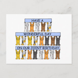 Carte Postale Le même jour Jour Mutuel Anniversaire Cartoon Cats
