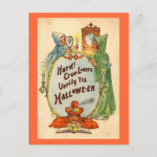 Carte Postale Le miroir et la sorcière Halloween Vintage (Devant)