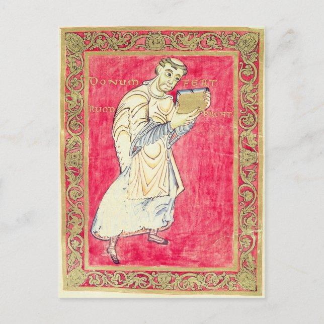 Carte Postale Le moine Ruodprehet présentant son livre (Devant)