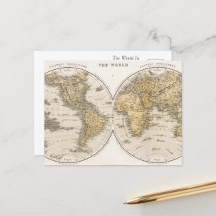 Carte Postale Le monde en deux hémisphères