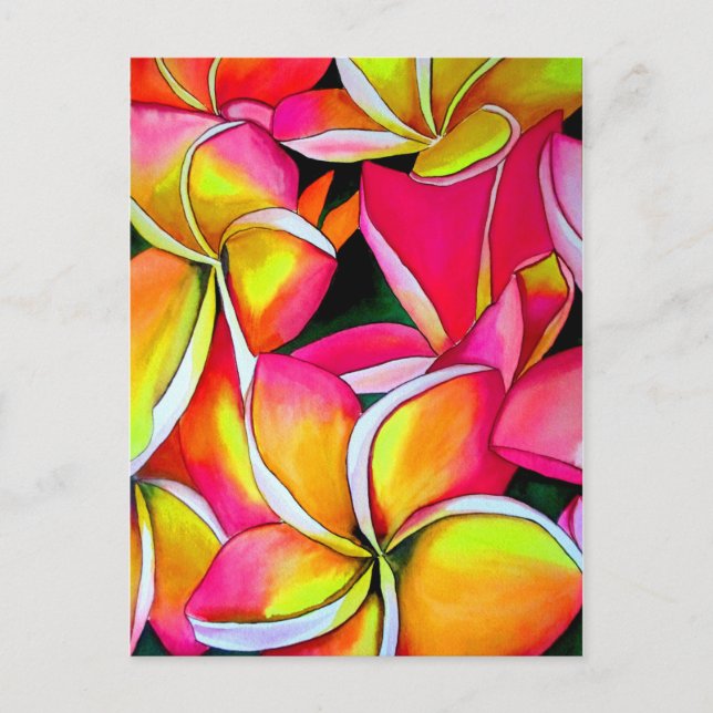 Carte Postale Le néon rose Frangipani Plumeria Beach art (Devant)