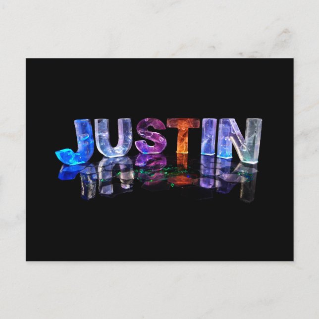 Carte Postale Le nom Justin en lumières 3D (Photographie) (Devant)