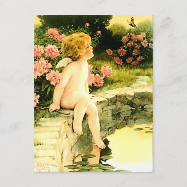 Carte Postale Le papillon (c. 1920) Bessie Pease Gutmann (Devant)