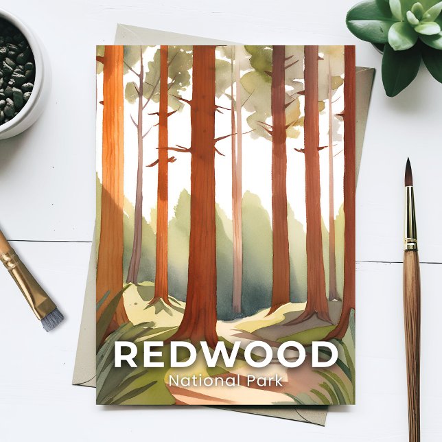 Carte Postale Le parc national de Redwood | Arbres aquarelles (Créateur téléchargé)