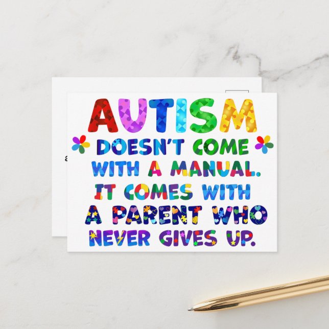 Carte Postale Le parent AUTISM ne se lève jamais (Devant/Arrière en situation)