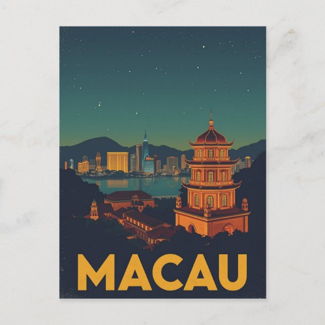 Carte Postale Le paysage de Macau la nuit (Devant)