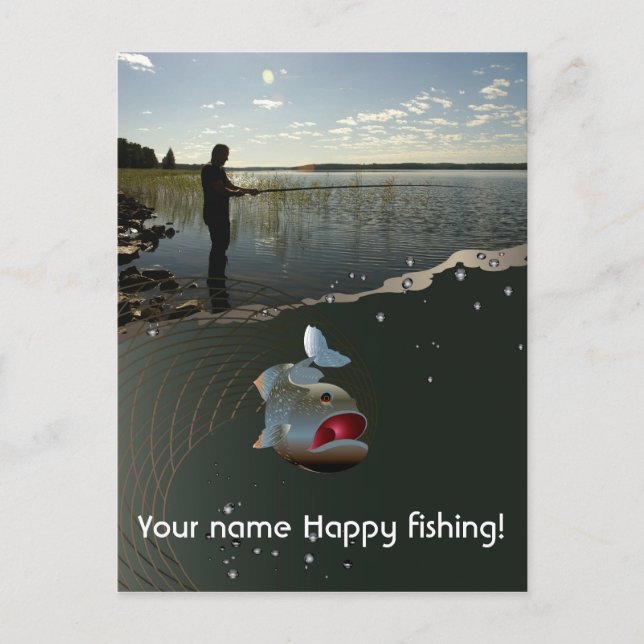 Carte Postale Le pêcheur ​ ​ ​ ​ ​ ​. Bonne pêche (Devant)
