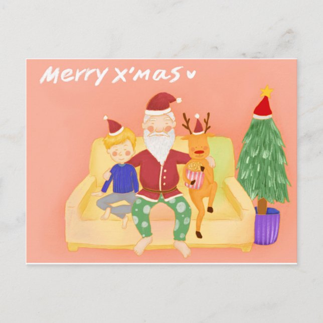 Carte Postale Le Père Noël arrive chez lui (Devant)