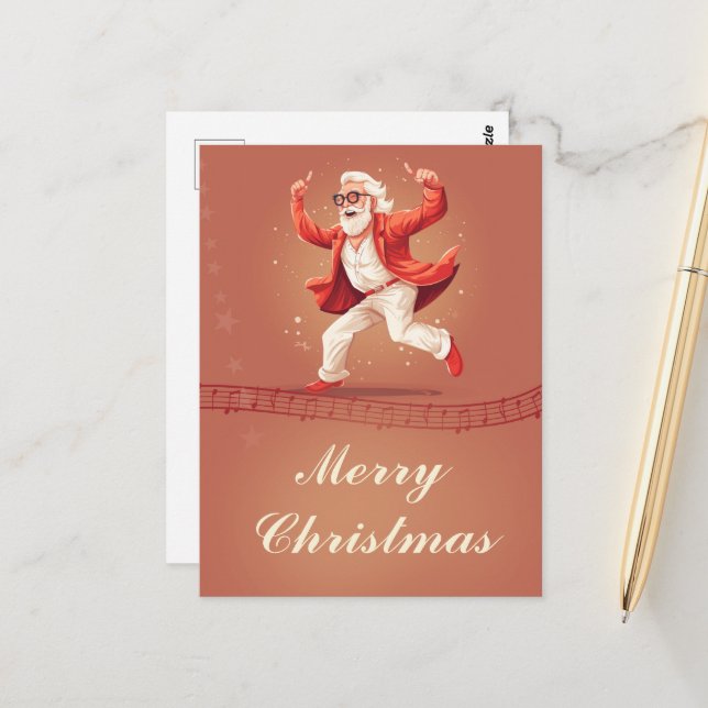 Carte Postale Le Père Noël dancing (Devant/Arrière en situation)