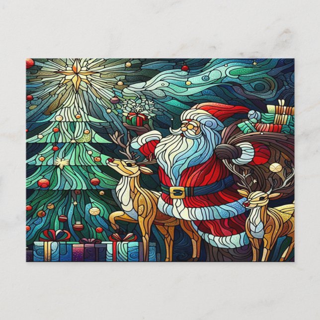 Carte Postale Le Père Noël et ses dons de porteurs de rennes (Devant)