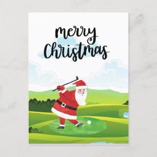 Carte Postale Le Père Noël fait du golf pendant les fêtes de Noë