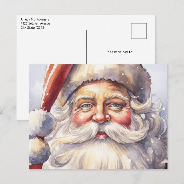 Carte Postale Le Père Noël rétro dans un Noël Casquette rouge (Devant / Derrière)