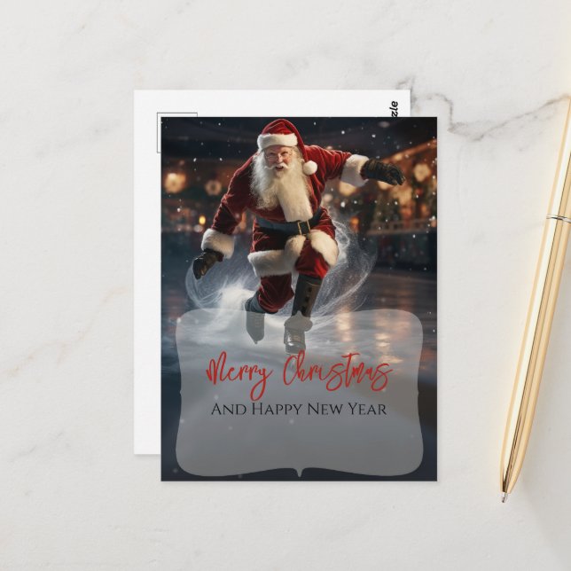 Carte Postale Le Père Noël sur la glace (Devant/Arrière en situation)