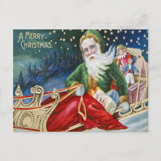 Carte Postale Le Père Noël sur sa traîne