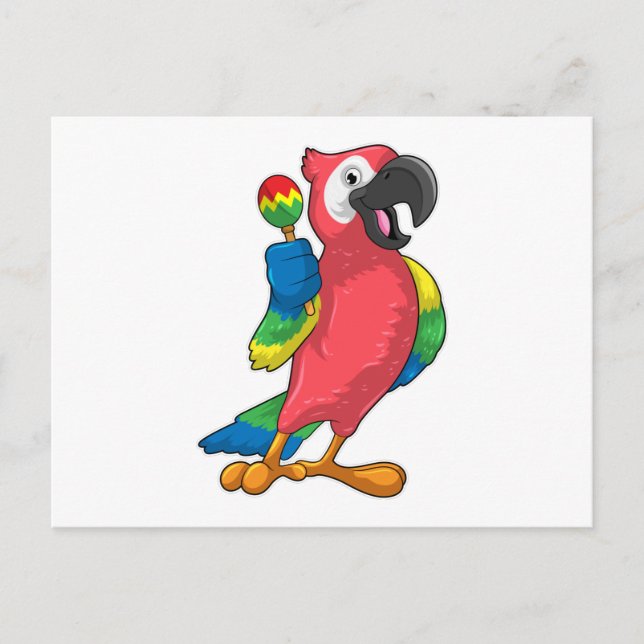 Carte Postale Le perroquet à la musique avec Maracas (Devant)