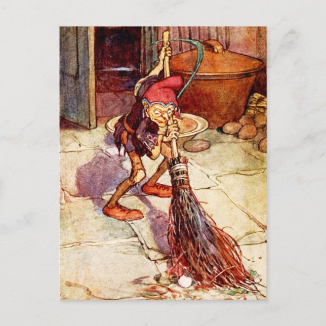 Carte Postale Le petit Brownie fait les travaux ménagers (Devant)