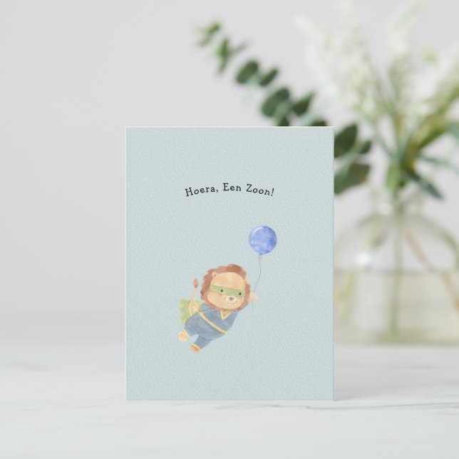 Carte Postale Le Petit Lion avec Ballon Bienvenue Nouvelle Baby (Debout devant)