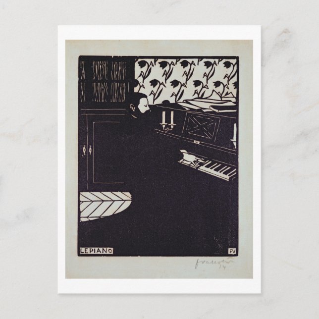 Carte Postale Le piano, 1914 (gravure sur bois) (Devant)