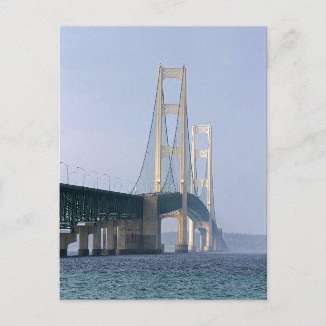 Carte Postale Le pont Mackinac enjambant les Détroits de (Devant)