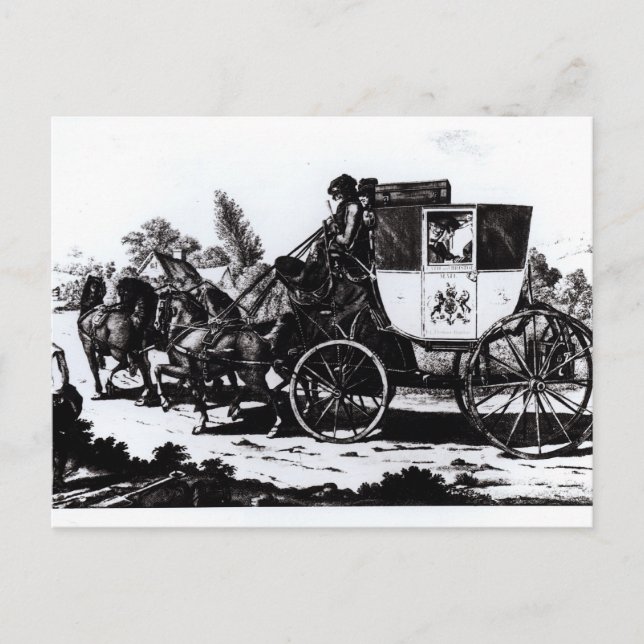 Carte Postale Le premier entraîneur de courrier, 1784 (Devant)