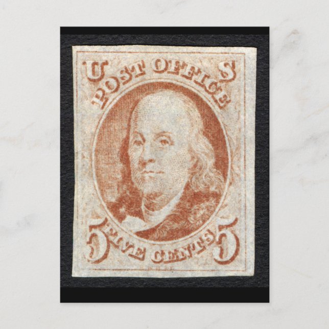 Carte Postale Le premier timbre de l'Amérique - Benjamin Frankli (Devant)