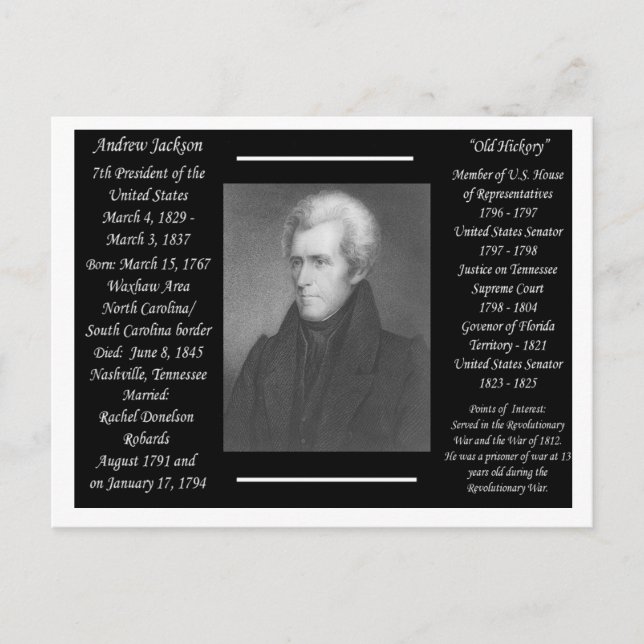 Carte Postale Le président Andrew Jackson (Devant)