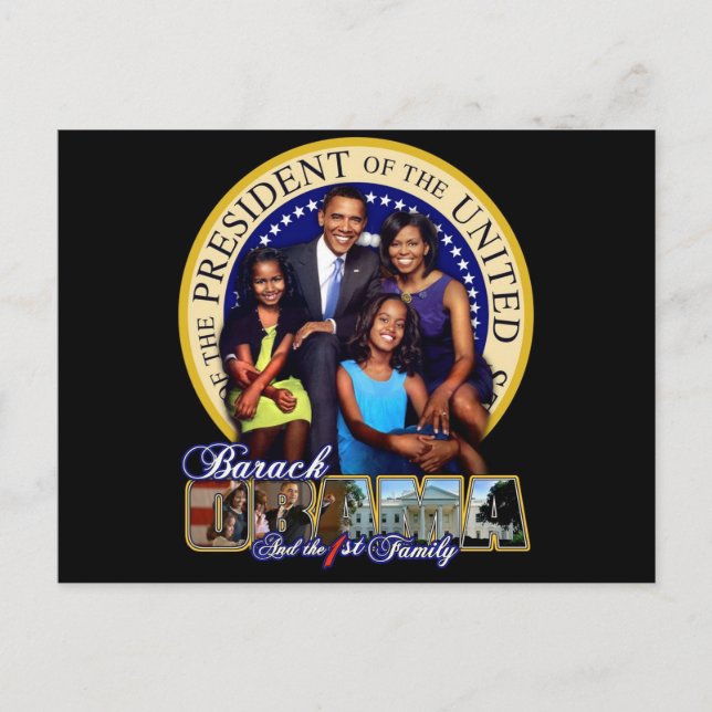 CARTE POSTALE LE PRÉSIDENT BARACK OBAMA ET LA FAMILLE (Devant)