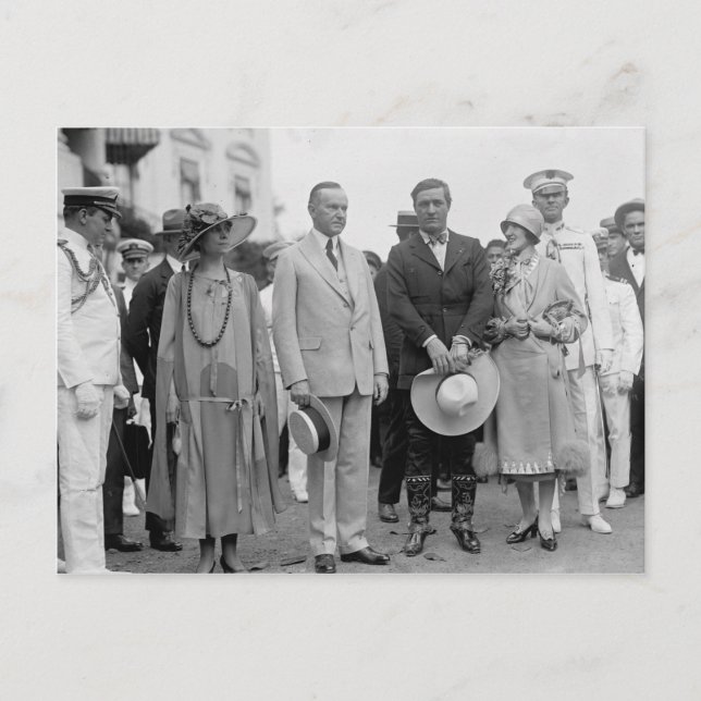 Carte Postale Le président Coolidge et Tom Mix avec leurs femmes (Devant)