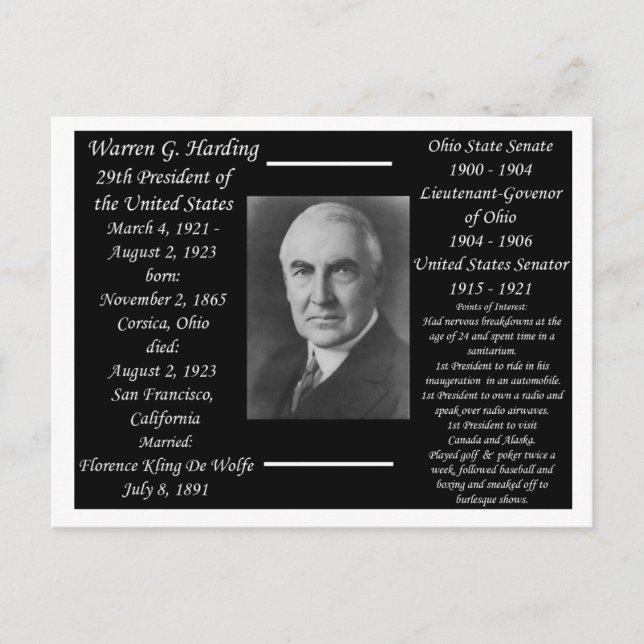 Carte Postale Le président Warren G Harding (Devant)