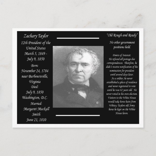 Carte Postale Le président Zachary Taylor (Devant)