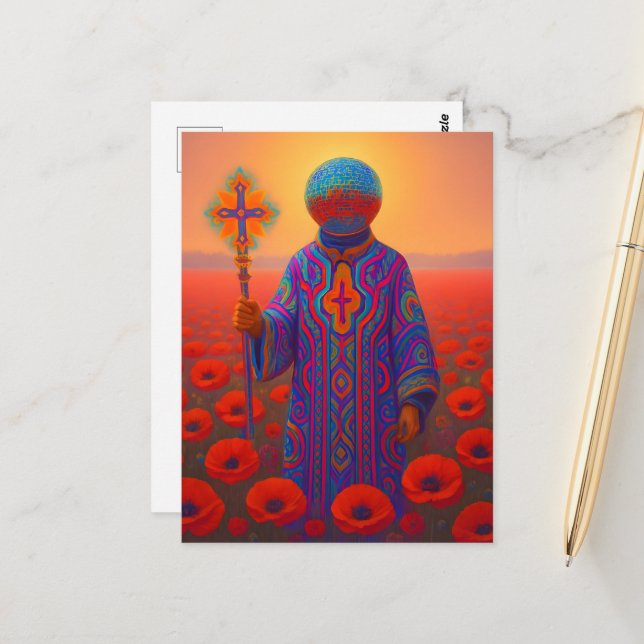 Carte Postale Le prêtre psychédélique surréaliste (Devant/Arrière en situation)