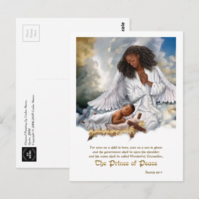 Carte Postale Le Prince de la Paix Ange et Bébé Jésus Noël (Devant / Derrière)