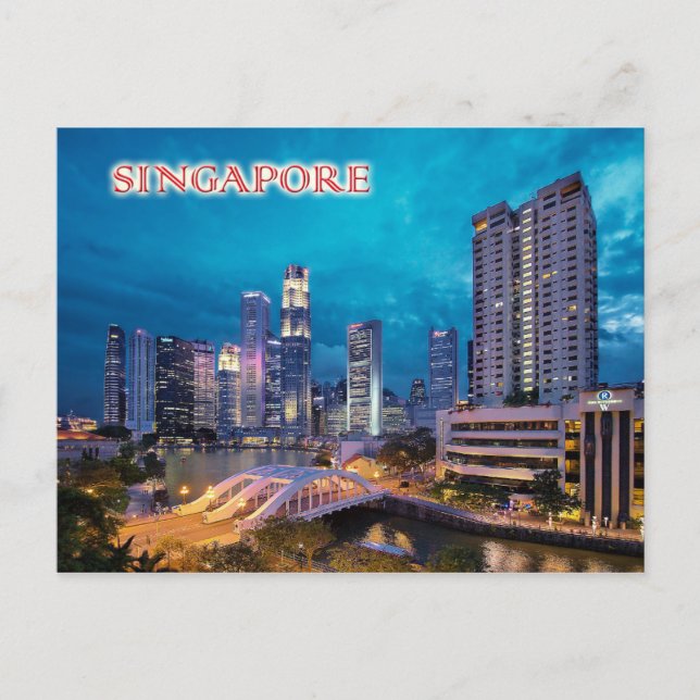 Carte Postale Le quai et le ciel de Singapour la nuit (Devant)