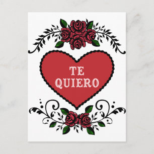 Carte Postale Le Quiero Coeur Antique et Rose