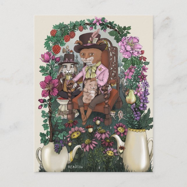 Carte Postale Le renard lunaire a fait le chapeau Alice au pays  (Devant)