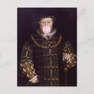 Carte Postale Le roi Henri VIII soufflant du chewing-gum rose
