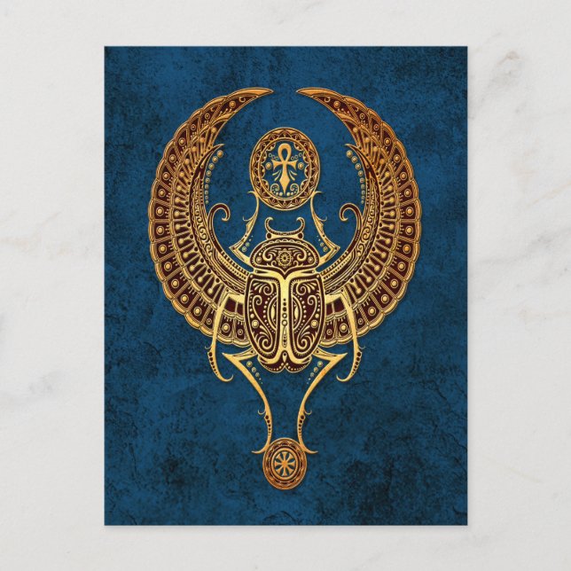 Carte Postale Le scarabée égyptien ailé avec Ankh en bleu (Devant)